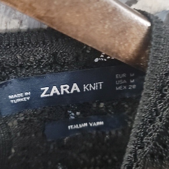 Zara Knit Black Italian Lace Crochet Ruffle Long-sleeved Top - Picture 6 of 14